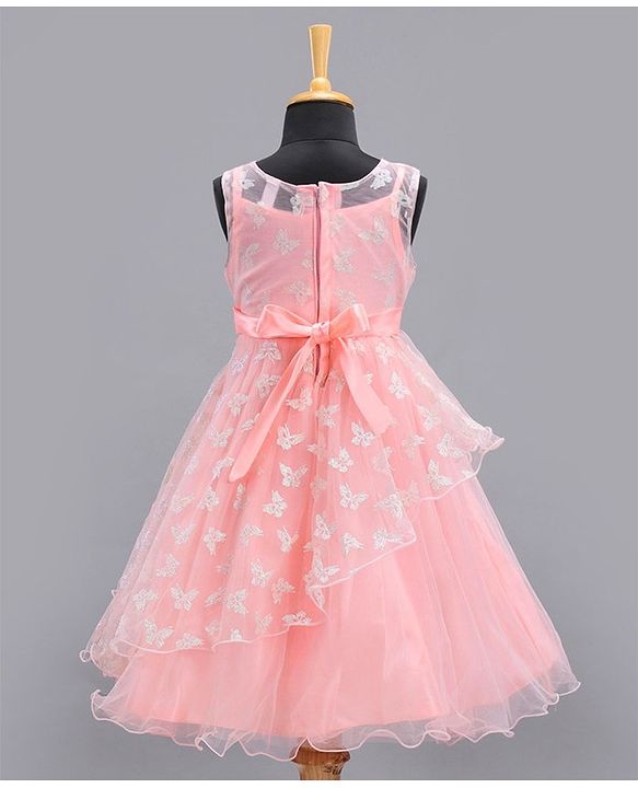 Babyhug Sleeveless Party Wear Shimmered Frock - Peach