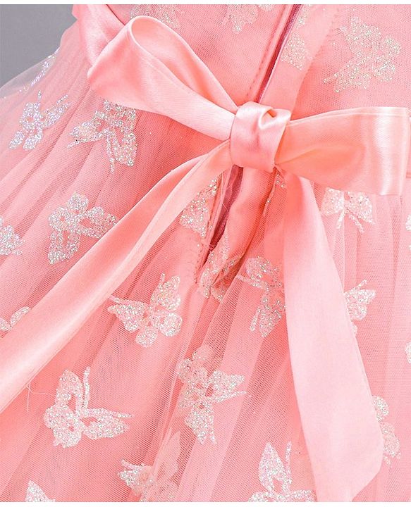 Babyhug Sleeveless Party Wear Shimmered Frock - Peach