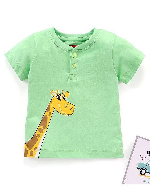 Babyhug Half Sleeves T-Shirt Giraffe Print - Green