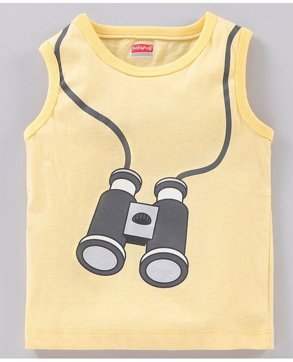 Babyhug Cotton Sleeveless T-Shirt 3D Binocular Print - Yellow