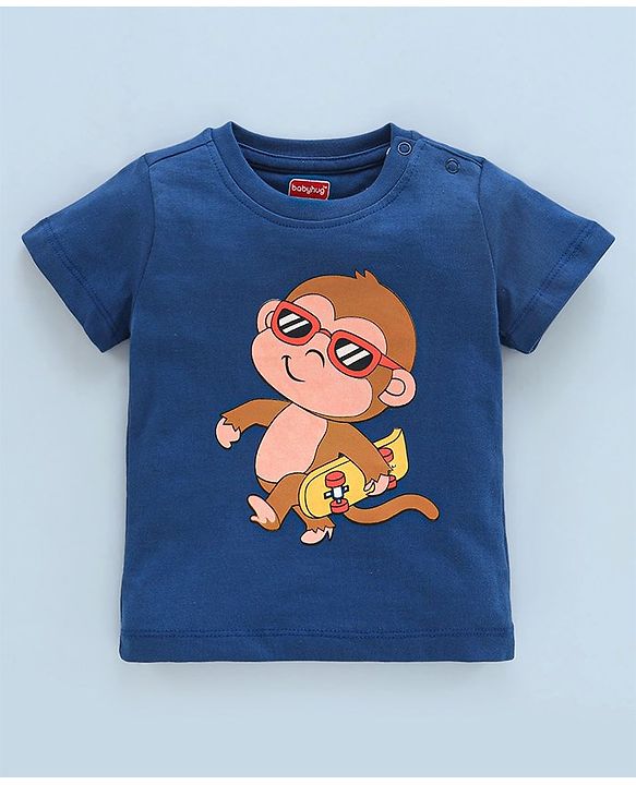 Babyhug Cotton Half Sleeves T-Shirts Wild Animal Print Pack of 5 - Blue & Orange
