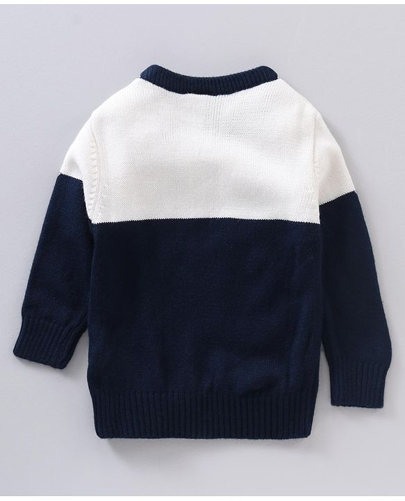 Babyhug Full Sleeves Knit Pullover Text Embroidery - Navy Blue White