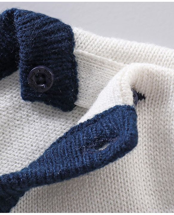 Babyhug Full Sleeves Knit Pullover Text Embroidery - Navy Blue White