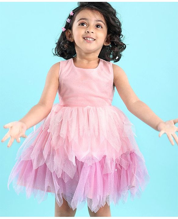 Babyhug Sleeveless Knee Length Party Wear Frock - Pink