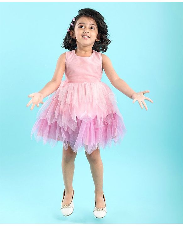 Babyhug Sleeveless Knee Length Party Wear Frock - Pink