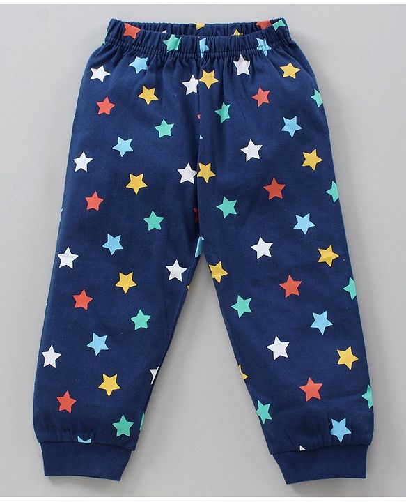 Babyhug Cotton Half Sleeves Night Suit Text & Stars Print- White & Blue