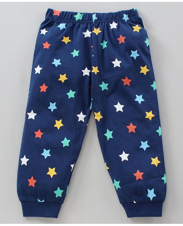 Babyhug Cotton Half Sleeves Night Suit Text & Stars Print- White & Blue