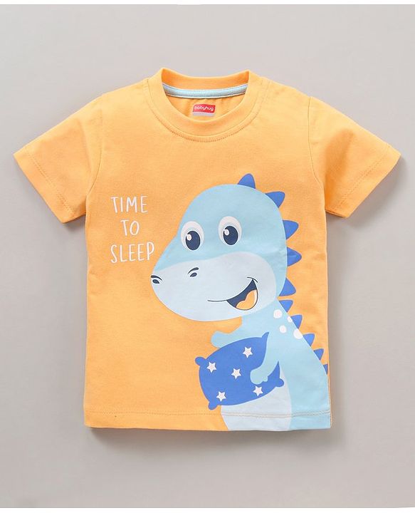Babyhug Cotton Half Sleeves Shorts Set Dino Print - Orange Blue