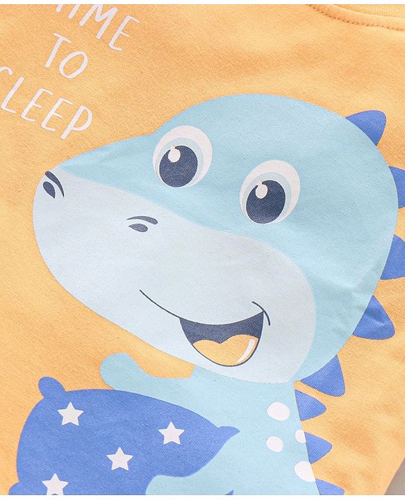 Babyhug Cotton Half Sleeves Shorts Set Dino Print - Orange Blue