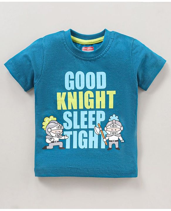 Babyhug Cotton Half Sleeves Shorts Set Placement Print - Blue Green