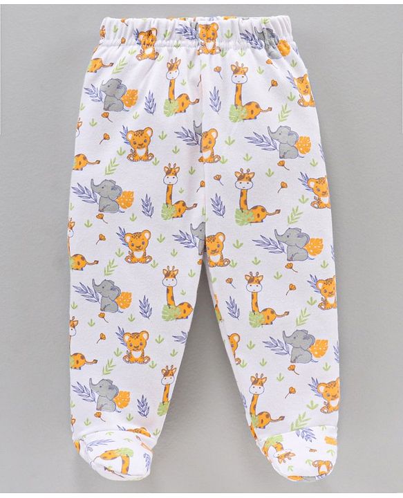 Babyhug Cotton Knit Full Length Animal Printed & Striped Bootie Pant Pack Of 3 - Multicolour