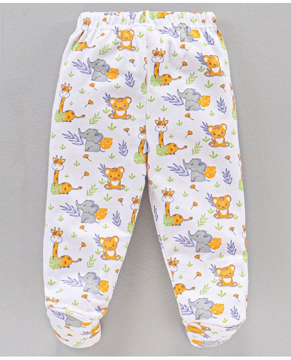 Babyhug Cotton Knit Full Length Animal Printed & Striped Bootie Pant Pack Of 3 - Multicolour
