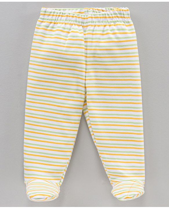 Babyhug Cotton Knit Full Length Animal Printed & Striped Bootie Pant Pack Of 3 - Multicolour