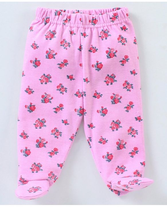 Babyhug Bootie Leggings Floral & Bear Print Pack of 3 - Pink & Purple