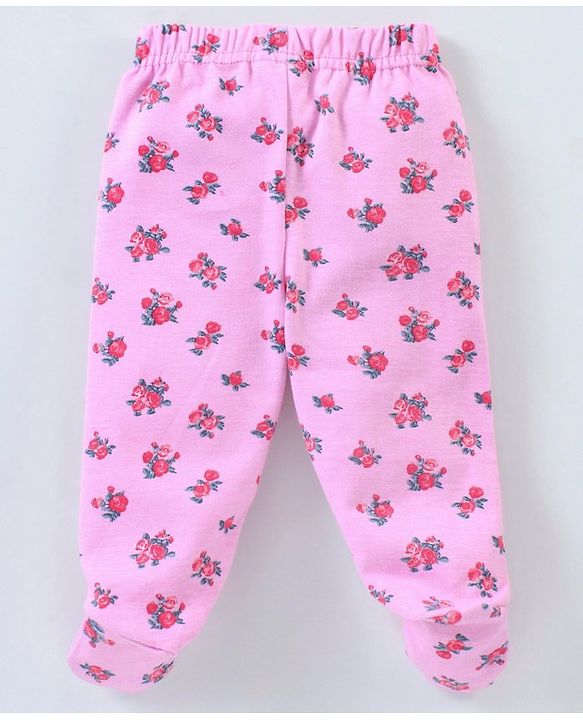 Babyhug Bootie Leggings Floral & Bear Print Pack of 3 - Pink & Purple