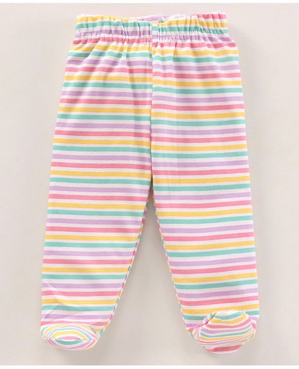Babyhug Cotton Knit Bootie Leggings Striped Pack Of 3 - Blue