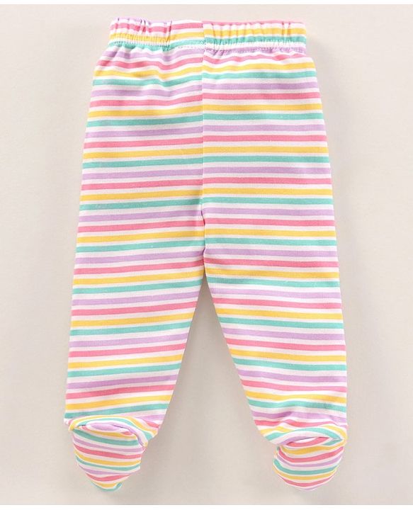 Babyhug Cotton Knit Bootie Leggings Striped Pack Of 3 - Blue