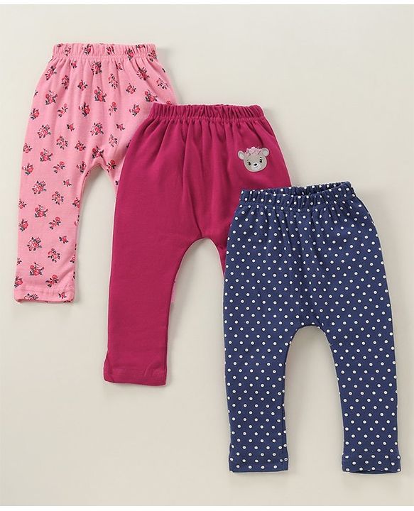 Babyhug Full Length Diaper Leggings Dot & Floral Print Pack Of 3 - Multicolor