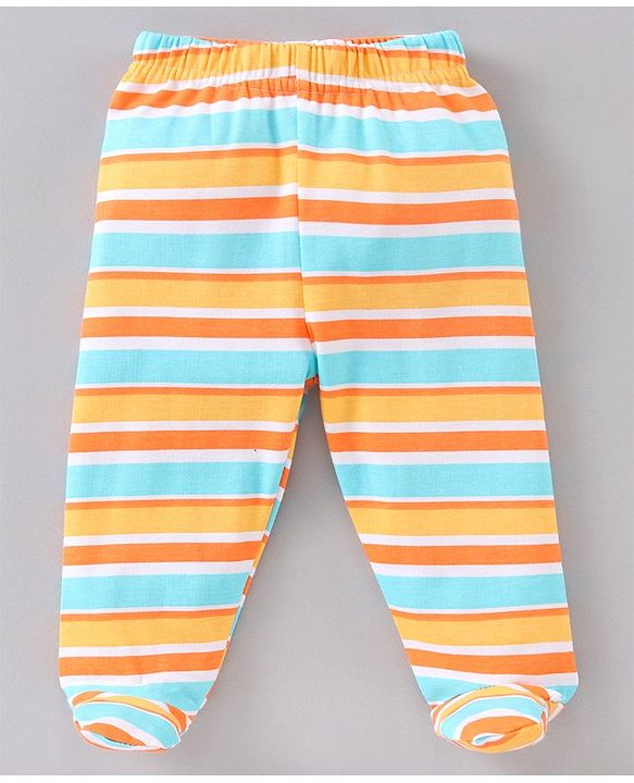 Babyhug Cotton Knit Striped & Bear Printed Bootie Leggings Pack of 3 - Multicolour
