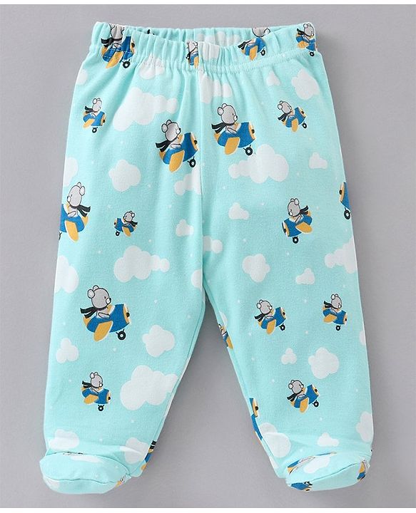 Babyhug Cotton Knit Striped & Bear Printed Bootie Leggings Pack of 3 - Multicolour