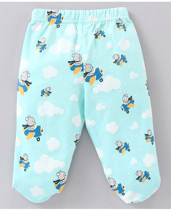 Babyhug Cotton Knit Striped & Bear Printed Bootie Leggings Pack of 3 - Multicolour