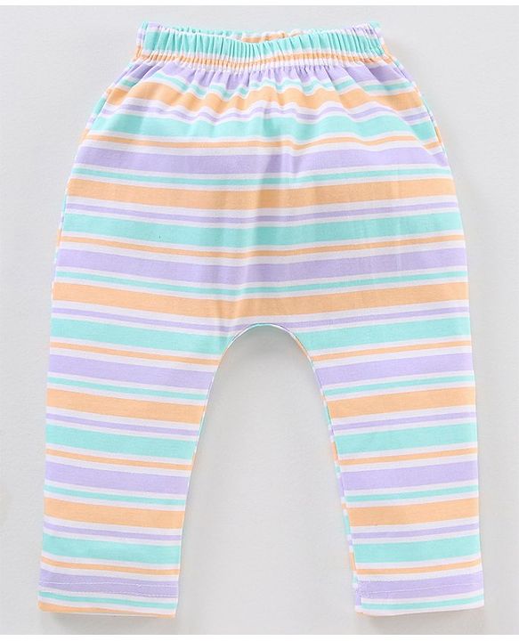 Babyhug Full Length Striped Diaper Pants Hippopotamus Print Pack of 3 - Multicolor