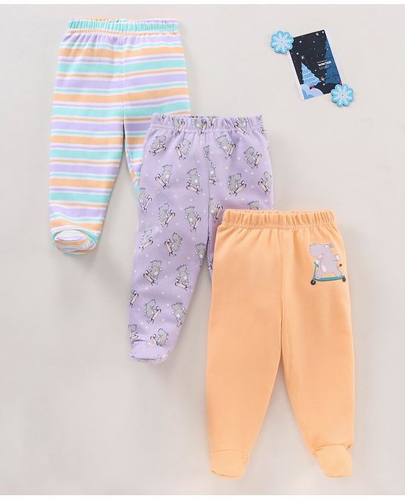 Babyhug Cotton Footed Leggings Multi Print Pack of 3  - Multicolour