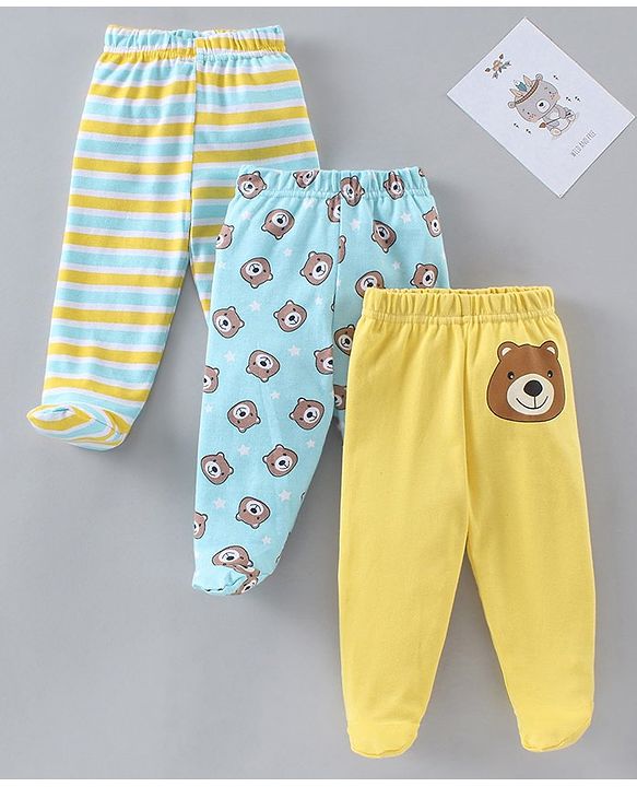 Babyhug Footed Bootie Leggings Stripes & Bear Print Pack Of 3 - Multicolor