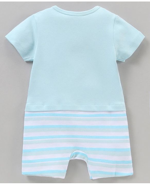 Babyhug 100% Cotton Half Sleeves Romper Bear & Stripes Print- Blue