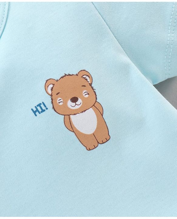 Babyhug 100% Cotton Half Sleeves Romper Bear & Stripes Print- Blue