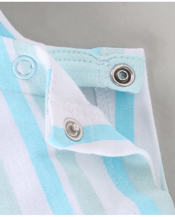 Babyhug 100% Cotton Half Sleeves Romper Bear & Stripes Print- Blue