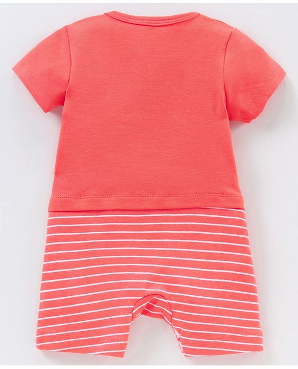 Babyhug 100% Cotton Half Sleeves Romper Lion & Stripes Print- Orange