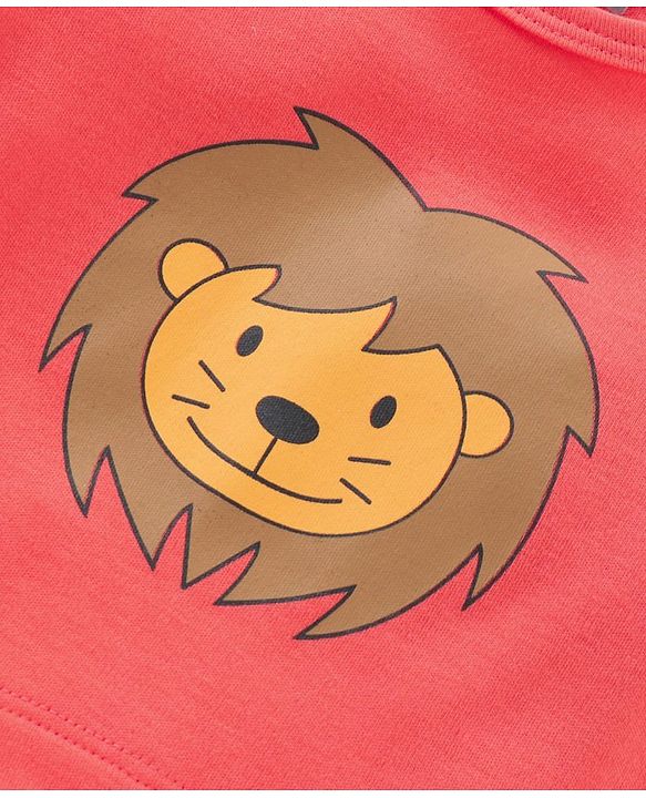 Babyhug 100% Cotton Half Sleeves Romper Lion & Stripes Print- Orange