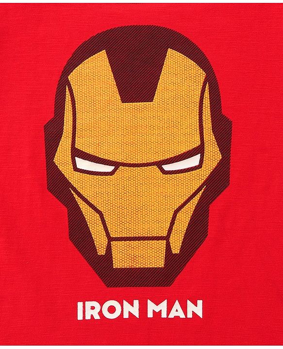 Pine Kids Half Sleeves Biowashed Glow In Dark T-Shirt Iron Man Print - Red
