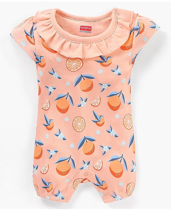 Babyhug 100% Cotton Half Sleeves Printed Romper - Pink Peach