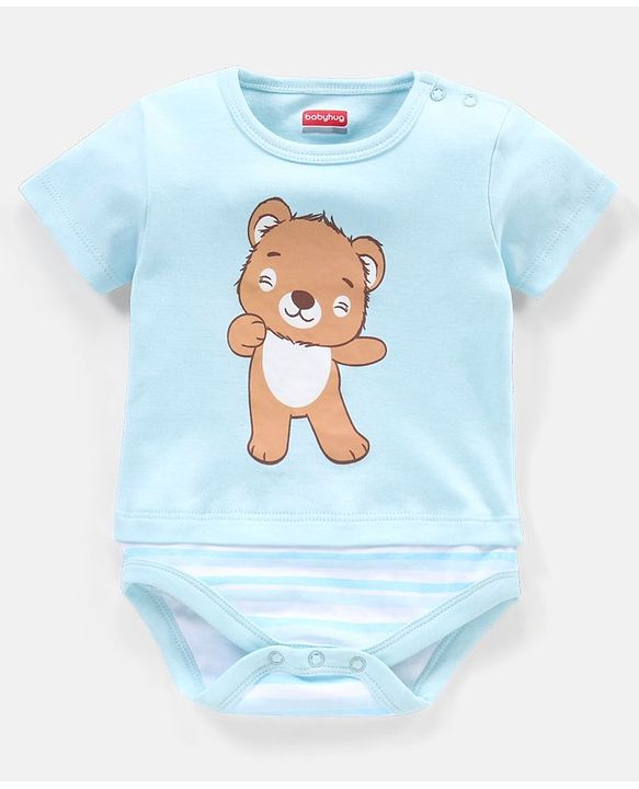 Babyhug 100% Cotton Half Sleeves  Onesies Teddy Print Pack of 5 - Multicolor