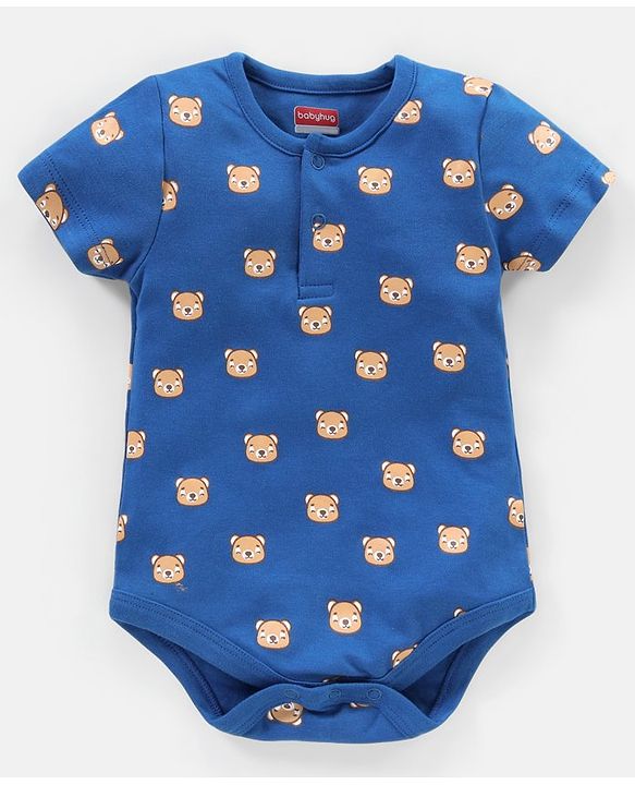 Babyhug 100% Cotton Half Sleeves  Onesies Teddy Print Pack of 5 - Multicolor