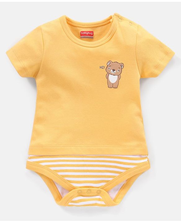 Babyhug 100% Cotton Half Sleeves  Onesies Teddy Print Pack of 5 - Multicolor