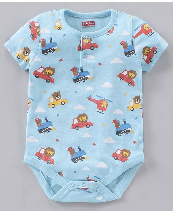 Babyhug 100% Cotton Half Sleeves Onesies Strip & Polka Dot Print Pack of 5 - Blue Yellow Red