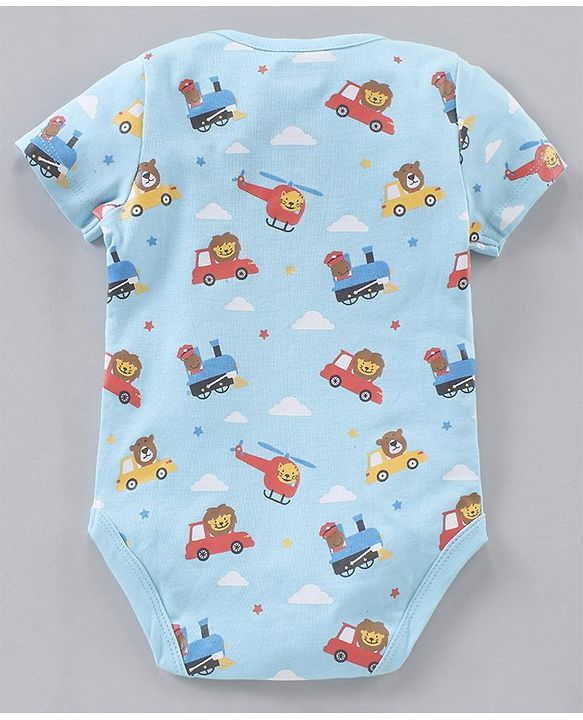 Babyhug 100% Cotton Half Sleeves Onesies Strip & Polka Dot Print Pack of 5 - Blue Yellow Red