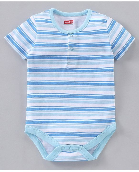 Babyhug 100% Cotton Half Sleeves Onesies Strip & Polka Dot Print Pack of 5 - Blue Yellow Red