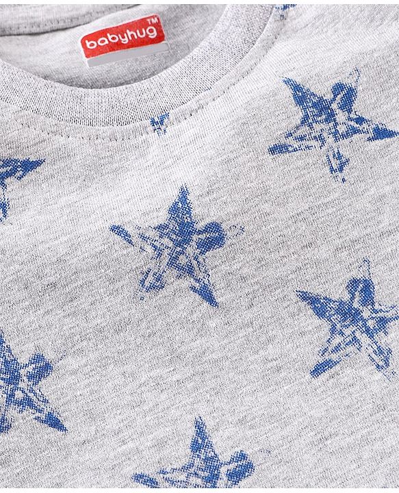 Babyhug Half Sleeves T-Shirt & Pyjama Star Print - Grey