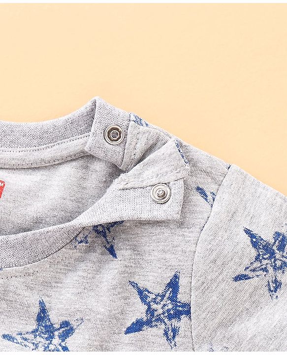 Babyhug Half Sleeves T-Shirt & Pyjama Star Print - Grey