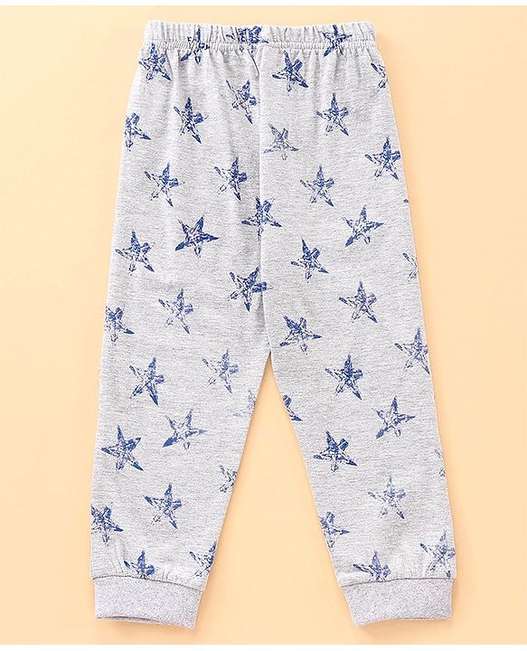 Babyhug Half Sleeves T-Shirt & Pyjama Star Print - Grey