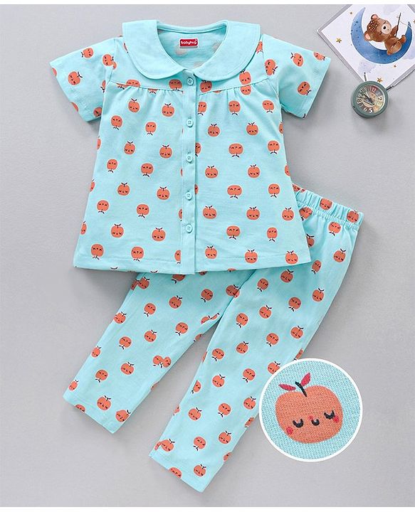 Babyhug Short Sleeves Night Suit Apple Print - Mint