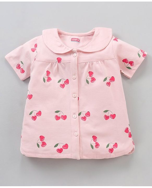 Babyhug Half Sleeves Cotton Night Suit Cherry Print- Pink