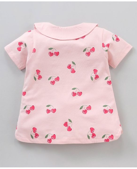 Babyhug Half Sleeves Cotton Night Suit Cherry Print- Pink
