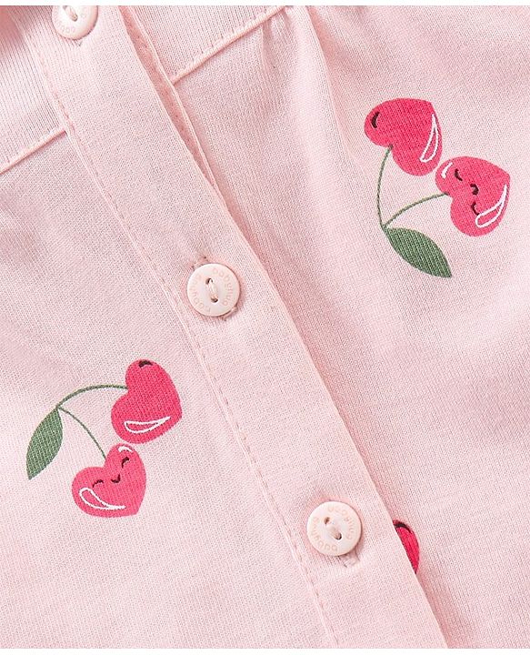 Babyhug Half Sleeves Cotton Night Suit Cherry Print- Pink