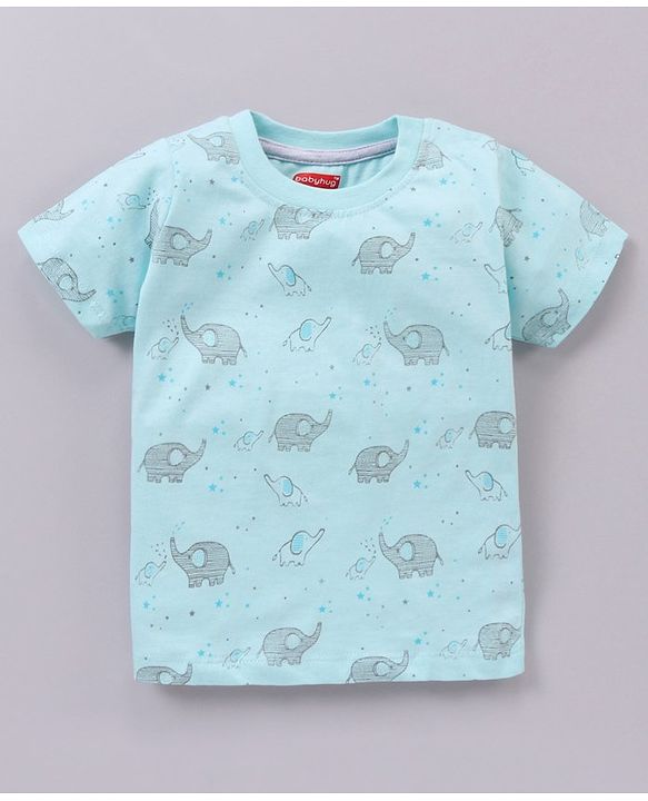 Babyhug Half Sleeves T-Shirt & Pyjama Set Elephant Print - Mint