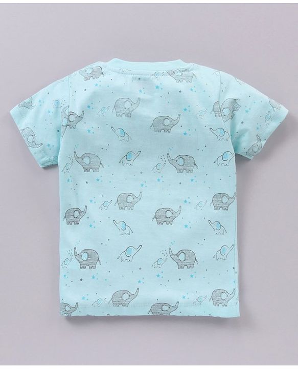 Babyhug Half Sleeves T-Shirt & Pyjama Set Elephant Print - Mint